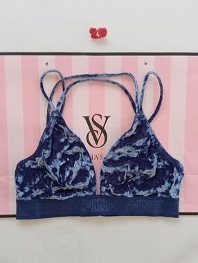 PINK Victoria's Secret Velvet Crush Bralette in Navy Blue